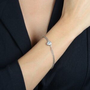 Pulseira Prateada com Pedra de Coração em Zircônia Immersa