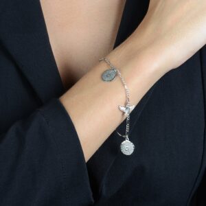 Pulseira Prateada Religiosa Pai Nosso e Espírito Santo Immersa